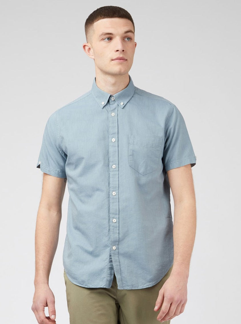 Chemises Ben Sherman Signature Organic Short-Sleeve Oxford Shadow Bleu Grise | HME-58352049